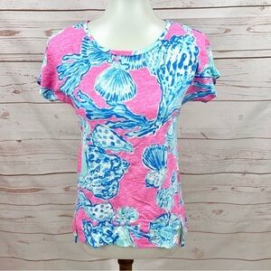 Lilly Pulitzer "Barefoot Princess" Seashell Ocean Reef Mikela 100% Linen Top
